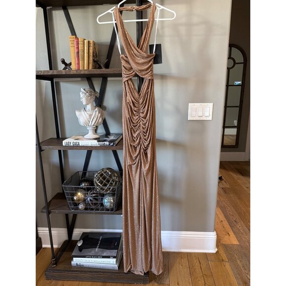 retrofete Oakley Mesh Embellished Gown Dress Sepia Womens Size Medium - Picture 5 of 12